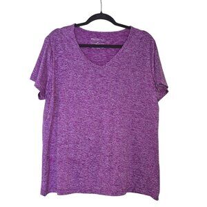 Real Essentials Womens Heathered Purple V-Neck Short Sleeve Shirt 2XL Lightweigh